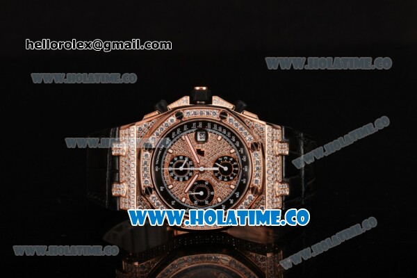 Audemars Piguet Royal Oak Offshore Chrono Swiss Valjoux 7750 Automatic Rose Gold/Diamonds Case with White Markers and Diamonds Bezel(NOOB) - Click Image to Close